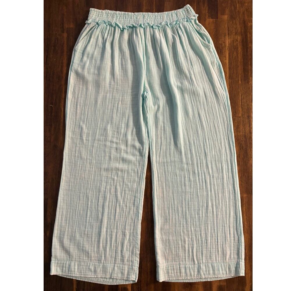 Simply Southern Women’s Large Pants Wide Leg 100% Cotton Gauze Pull On Beach